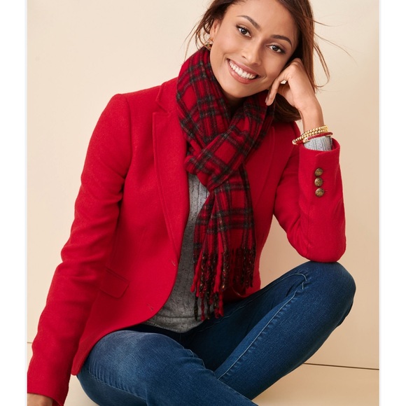 Talbots Jackets & Blazers - Talbots Shetland Wool Blazer Jacket Red Pop Herringbone 14